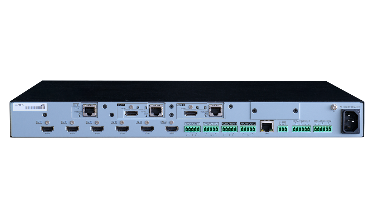 [MSD-V62UT] 4K@60 Digital Multi Switcher with 6 Inputs and 2 Outputs, HDBaseT Output model