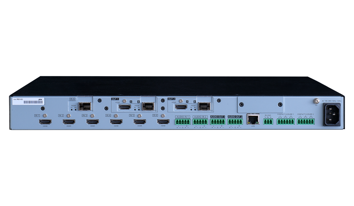 [MSD-V62UF] 4K@60 Digital Multi Switcher with 6 Inputs and 2 Output SDVoE Output Fiber model (SFP+ module sold separately)